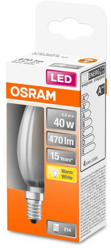 LED lempa Osram, B35, 4W, E14, 2700K, 470lm, matinė