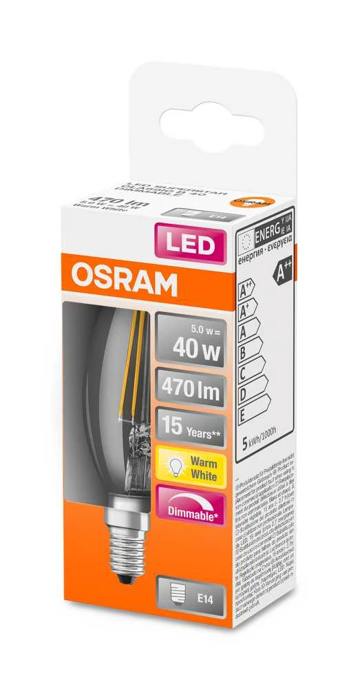 5W LED filamentinė lemputė OSRAM Superstar Retrofit CLASSIC B DIM, 2700K, E14, dimeriuojama