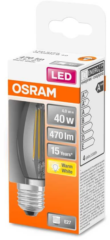 LEMPUTĖ OSRAM LED FILAMENTINĖ,B35, E27, 3.4/4W, 470LM, 2700K