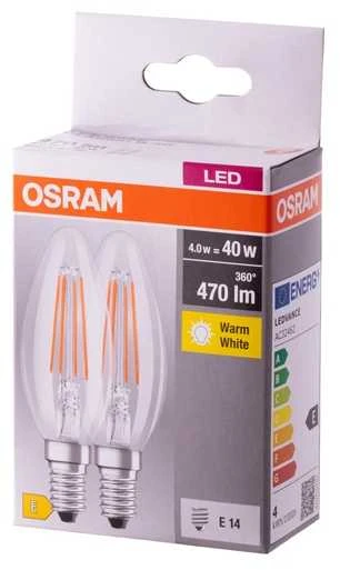 Lemputė Osram LED, B40, šiltai balta, E14, 4 W, 470 lm