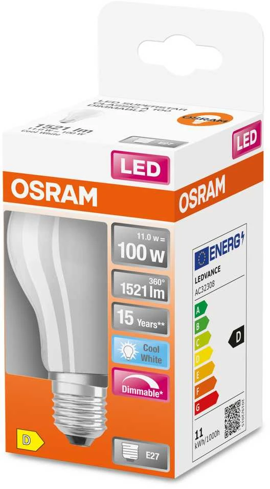 LED lemputė Osram 11W E27 4000K A60 Matuota