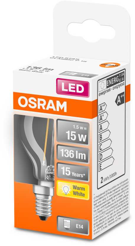 Osram <p>1,5W LED lemputė LED Retrofit CLASSIC P 15 CL, E14, 2700K</p>