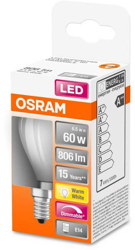Ledvance Osram Superstar LED lempa, E14, 2700 K, 806 lm, pritemdoma