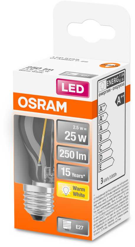 Lemputė Osram LED, P45, 2700 °K, E27, 2.5 W, 250 lm