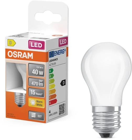 Spuldze Osram LED, P45, 2700 °K, E27, 3.4 W, 470 lm