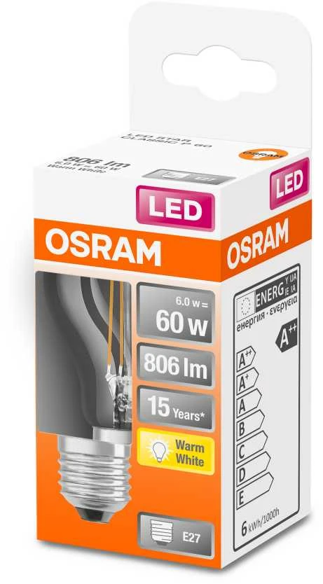 LED lemputė OSRAM, P45, E27, 6 W, 806 lm, 2700 K