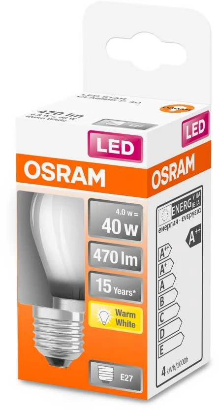 LED lemputė OSRAM, P45, E27, 4 W, 470 lm, 2700 K