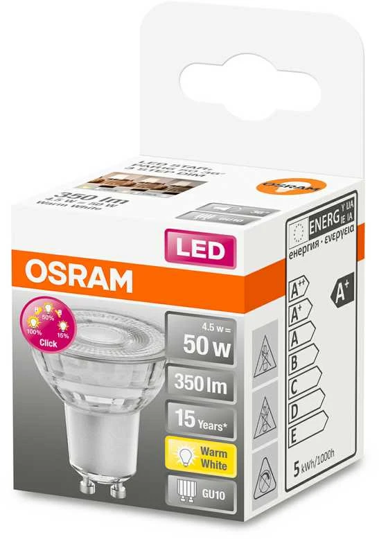 Osram 3,7W LED lemputė, GU10, 2700K, dimeriuojama