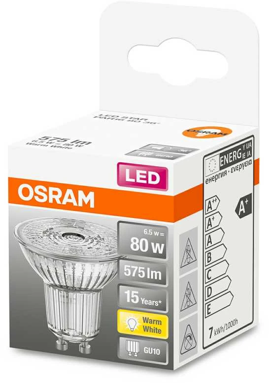 LED lemputė Osram PAR16 36°, 6.5W, GU10, 2700K, 575lm