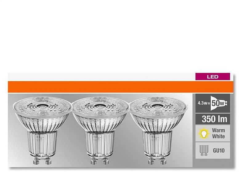 LED lempa Osram PAR16, 4,3W, GU10, 2700K, 350lm, 3vnt.