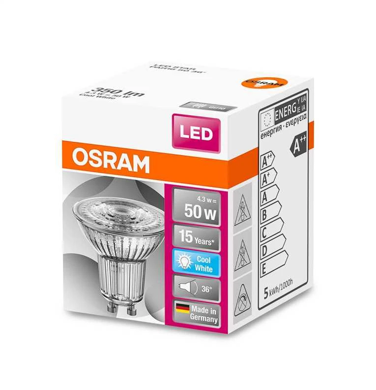 Candellux LED lempa Osram PAR16, 36°, 3.6W, GU10, 4000K, 350lm, skaid