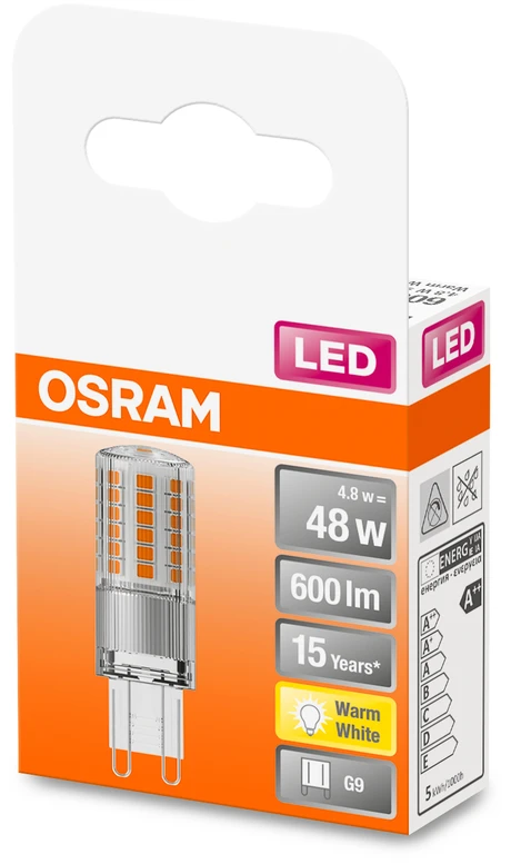 Spuldze Osram LED, T18, 2700 °K, G9, 4.8 W, 600 lm