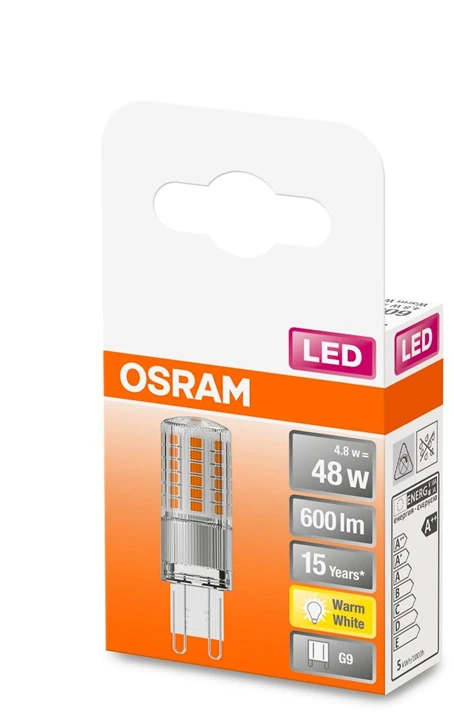 Spuldze Osram LED, T18, 2700 °K, G9, 4.8 W, 600 lm