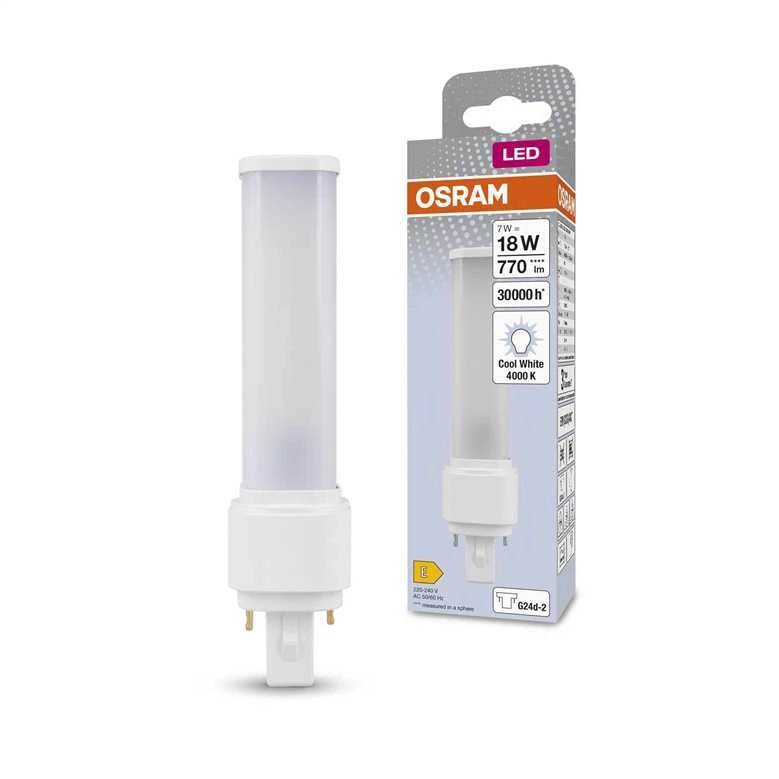 7W LED lemputė OSRAM DULUX D LED EM & AC MAINS, G24d-2, 4000K