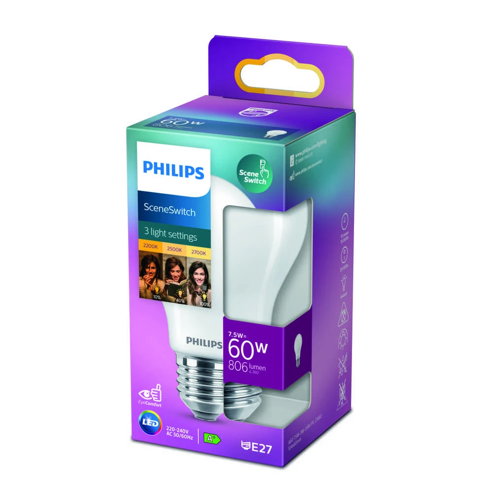 Lemputė Philips LED, A-type, E27, 6,5 W, 80–806lm,2200–2700K