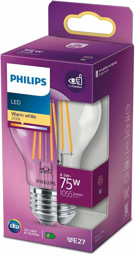 LED lemputė PHILIPS, A60, E27, 8,5 W, 1055 lm, 2700 K