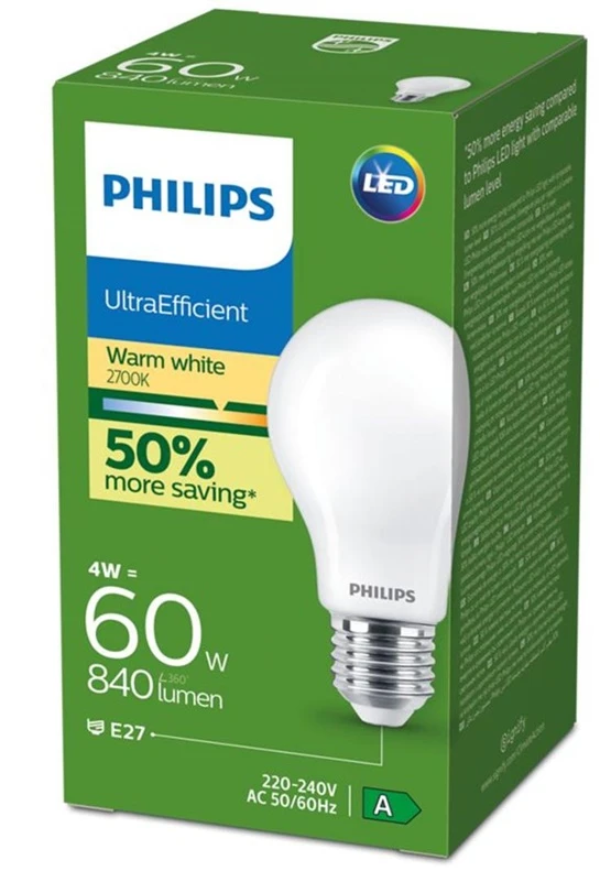 Philips LEMPA LED E27 A60 4W 840LM 2700K