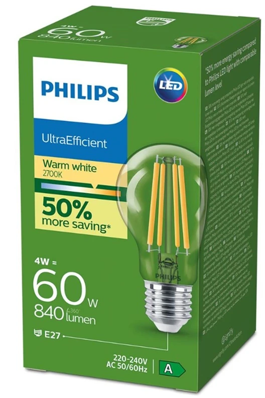 Philips LEMPA LED E27 A60 4W 840LM 2700K CL