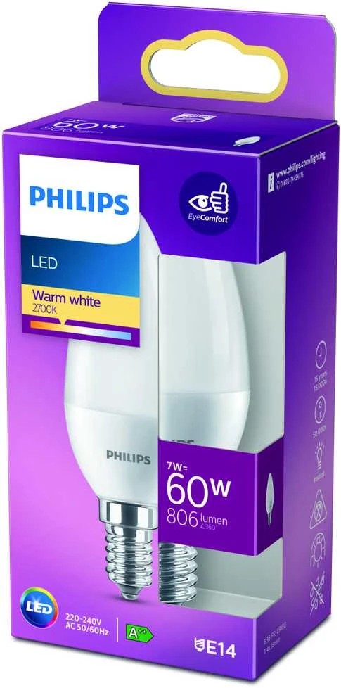 Philips LEMPUTĖ LED B38 7W E14 2700K 806LM PL/MAT