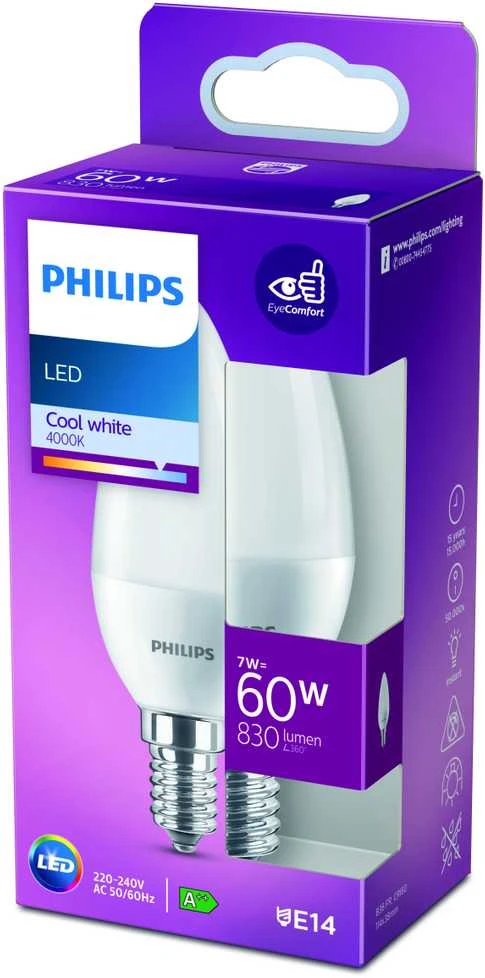 Philips LEMPUTĖ LED B38 7W E14 4000K 830LM PL/MAT