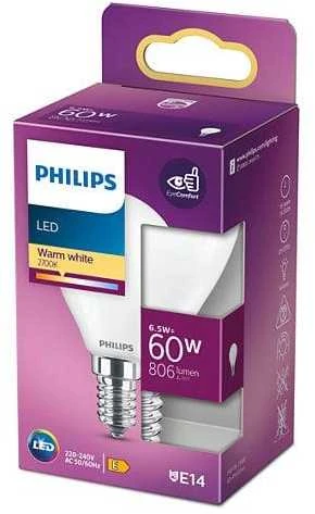 Lemputė Philips LED, P45, 2700 °K, E14, 6.5 W, 806 lm