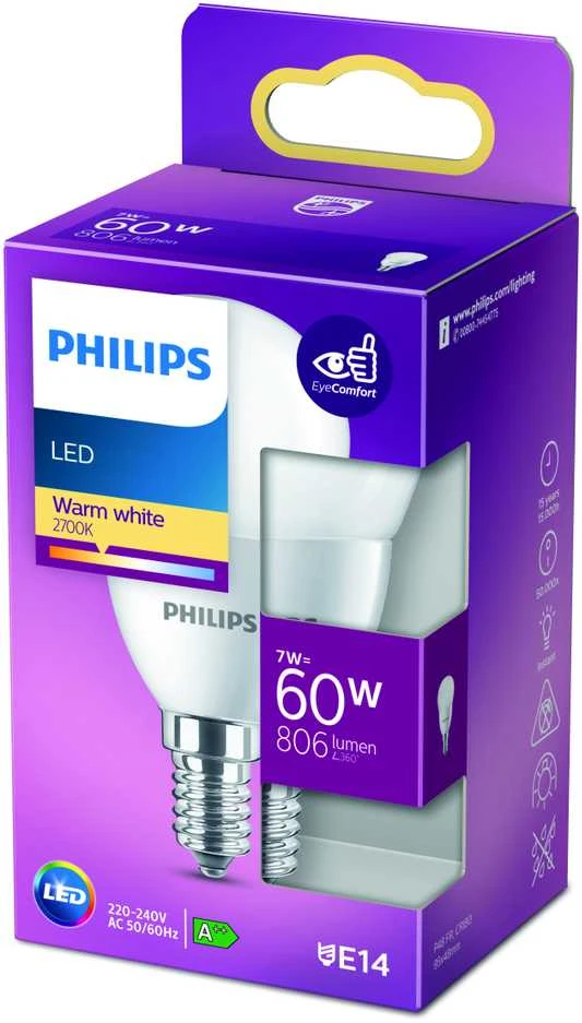 Philips LEMPUTĖ LED P48 7W E14 2700K 806LM PL/MAT