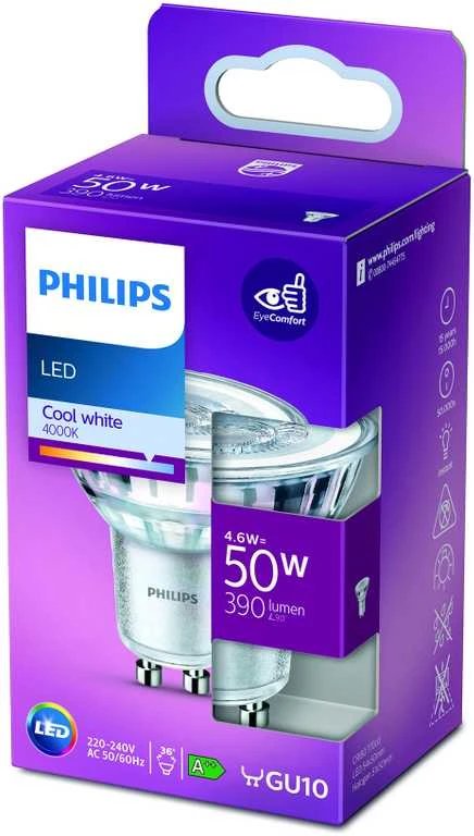 LED lempa Philips PAR16, 36°, 4,6 W, GU10, 4000K, 390lm