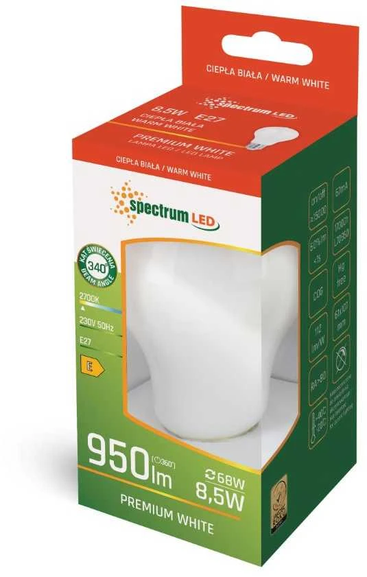 Spectrum LEMPUTĖ LED E27 A60 8.5W 2700K 950LM FR