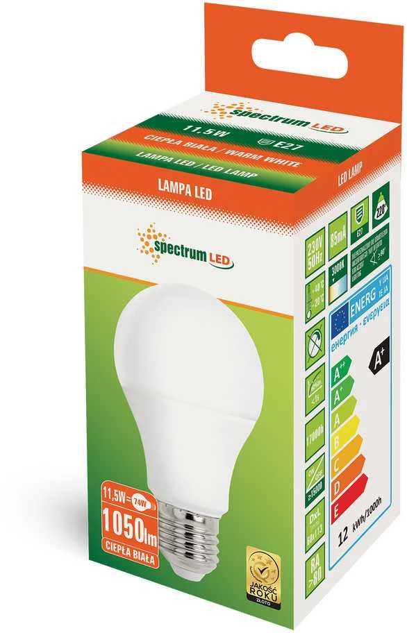 Spectrum LED lemputė E27 A60 11.5W 3000K 1100LM