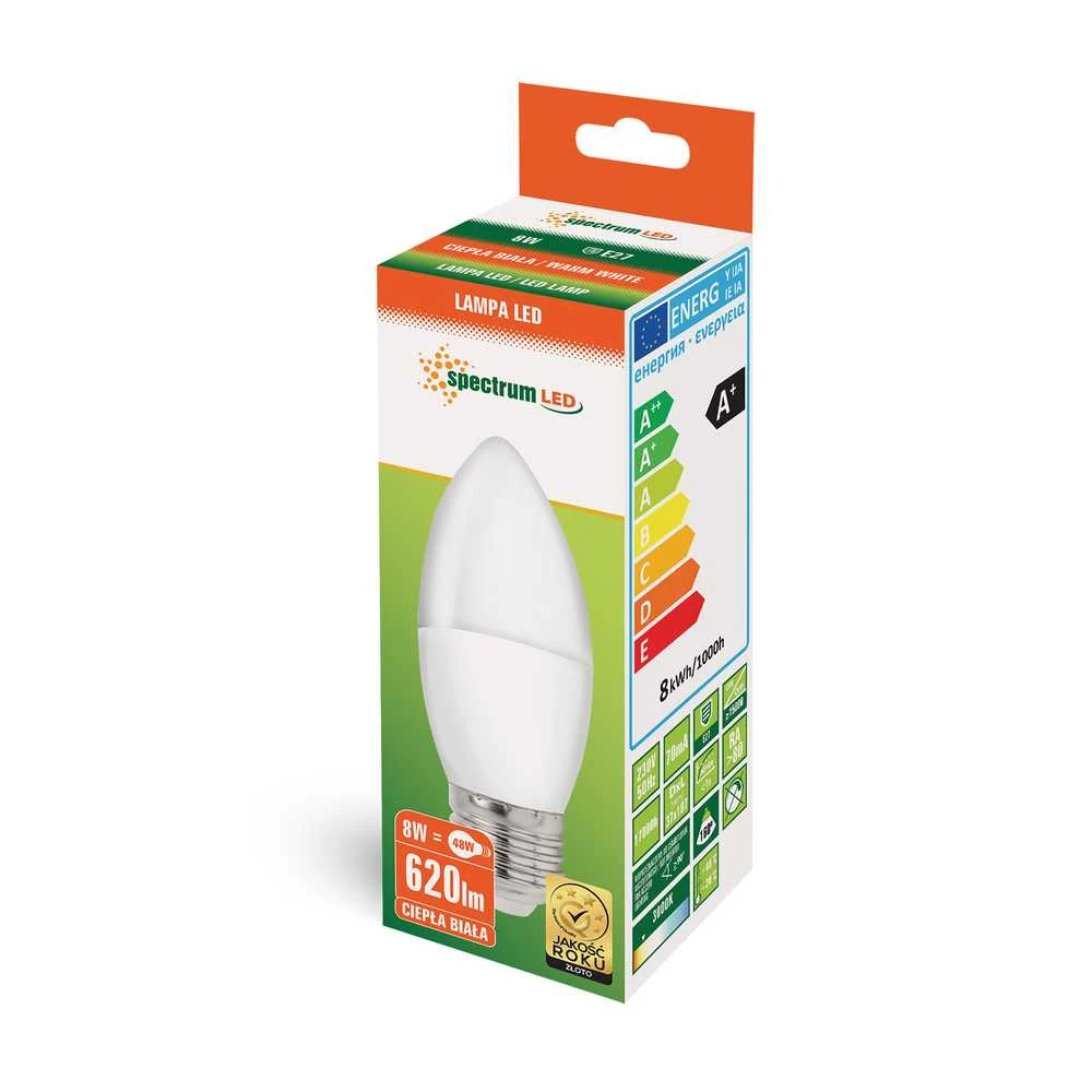 Lemputė Spectrum LED, B35, E27, 8W, 620LM, 3000K
