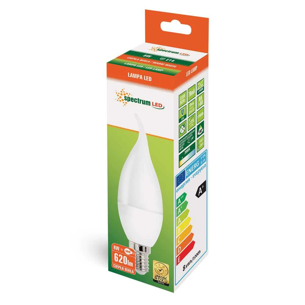 Lemputė Spectrum LED, B38, E14, 8W, 620LM, 3000K