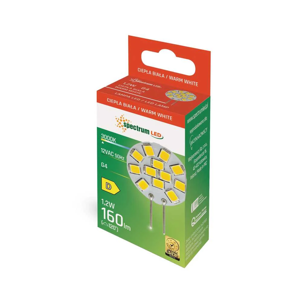 Lemputė Spectrum LED, G4, šiltai balta, G4, 1.2 W, 160 lm