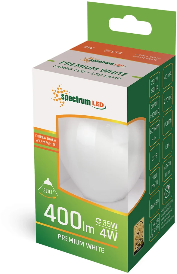 Spectrum LED lemputė E14 P45 4W E14 2700K 400LM MT