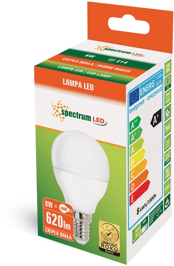 Lemputė Spectrum LED, P45, E14, 8W, 710lm, 3000K