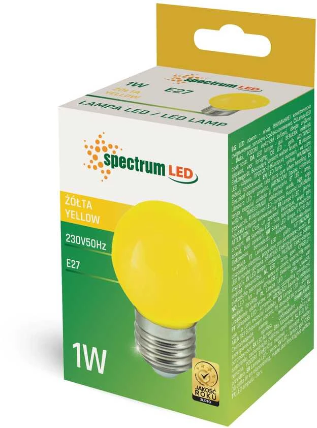 LED lempa, Spectrum, P45, 1W, E27, geltonos spalvos