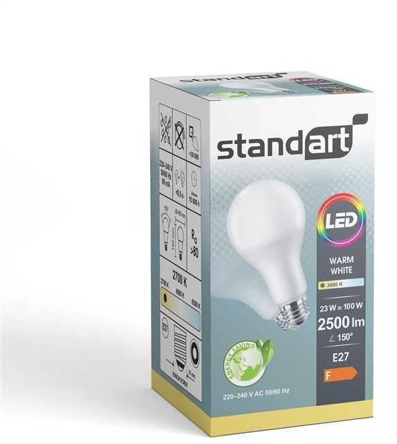 Lemputė Standart Integruota LED, A80, 3000 °K, E27, 23 W, 2500 lm