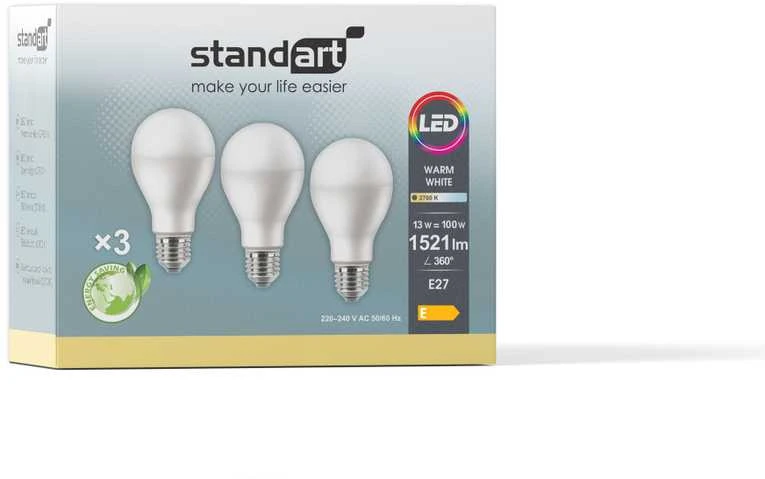 Standart LEMP LED A60 13W E27 1521LM 2700K 3 VNT