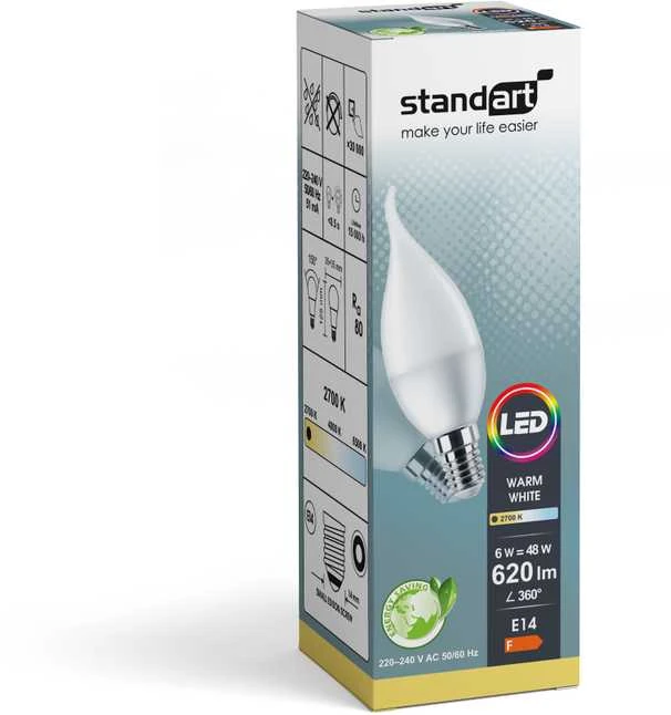 Nezatříděno Standartinė LED lemputė BA35 6W E14 620LM 2700K Matinis (6