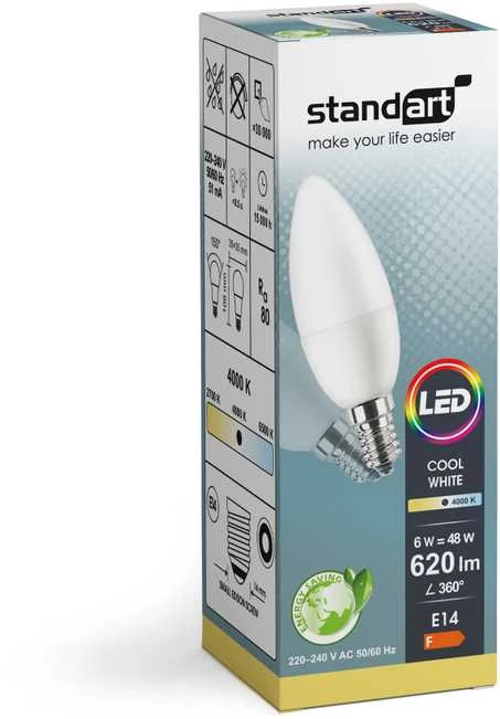 Standartinė LED lemputė B35 6W E14 620LM 4000K Matinis (6)