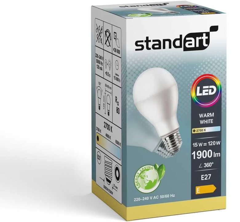 LED lemputė STANDART, A67, E27, 15 W, 1900 lm, 2700 K