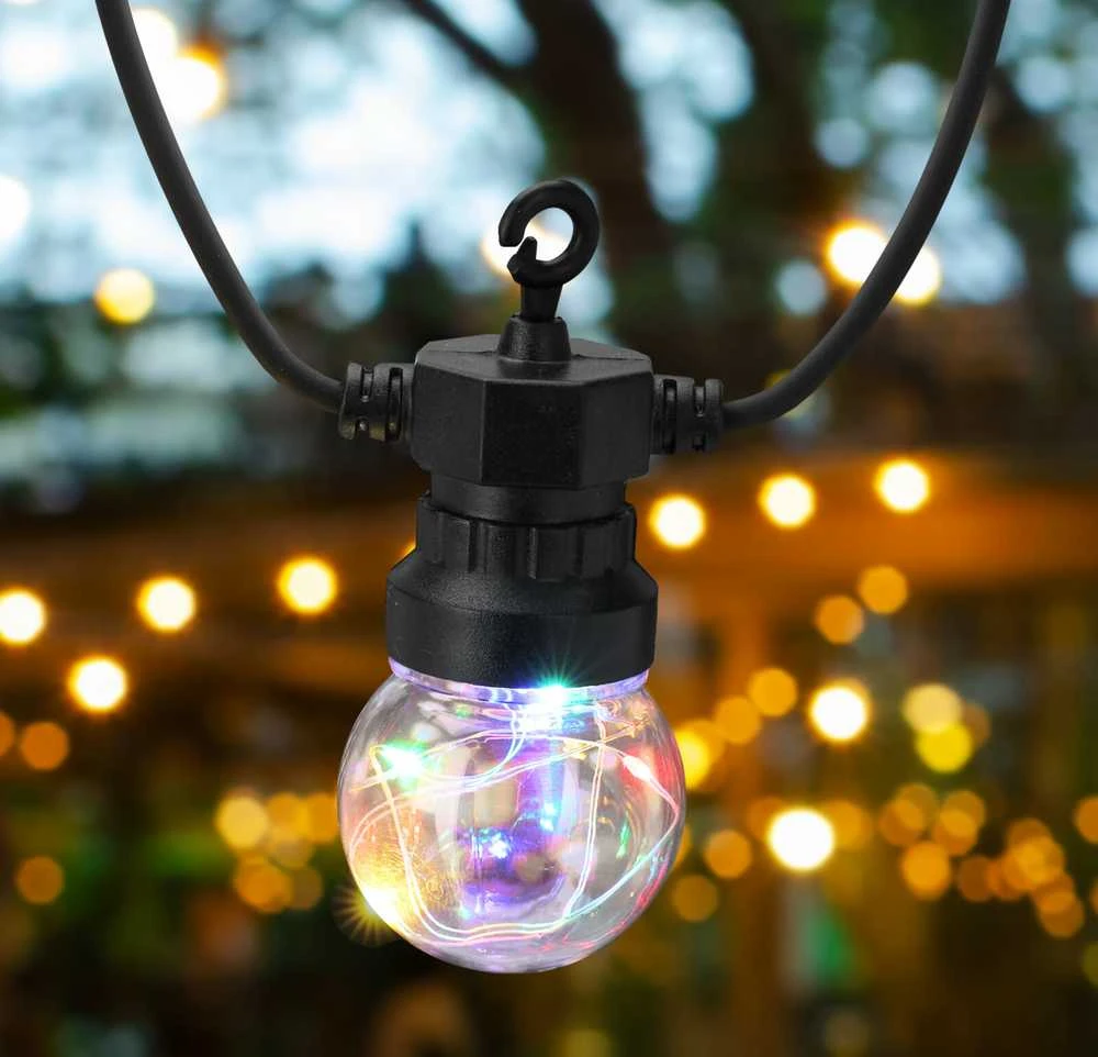 Sujungiama lauko girlianda su laikmačiu IP44 9.5m/20vnt. RGB/juodas