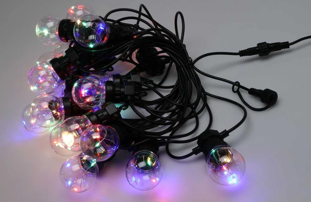 Sujungiama lauko girlianda su laikmačiu IP44 9.5m/20vnt. RGB/juodas