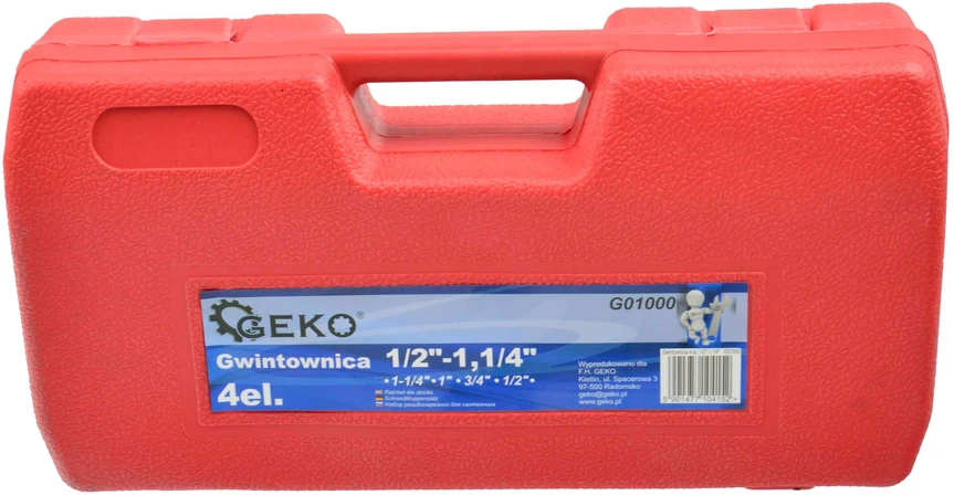Santechnikos vītņgriežlių komplektas Geko 1/2" - 1 1/4"