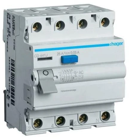 Srovės nuotekio relė Hager CD426J (AC, 25A, 4P, 30mA, 230V)
