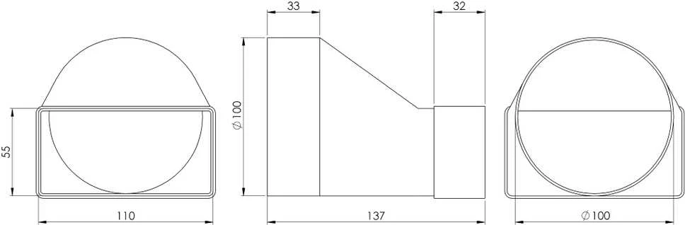 Ventiliacijos tarpmovė EUROPLAST KSD2, 110 x 55 mm, D100