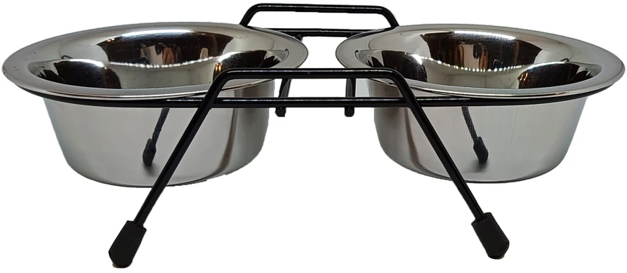 Stovas su dubenėliais šuniui Höppy MS Wire Diner Trapeze, 0.9 l, 2 vnt., sidabro sp.