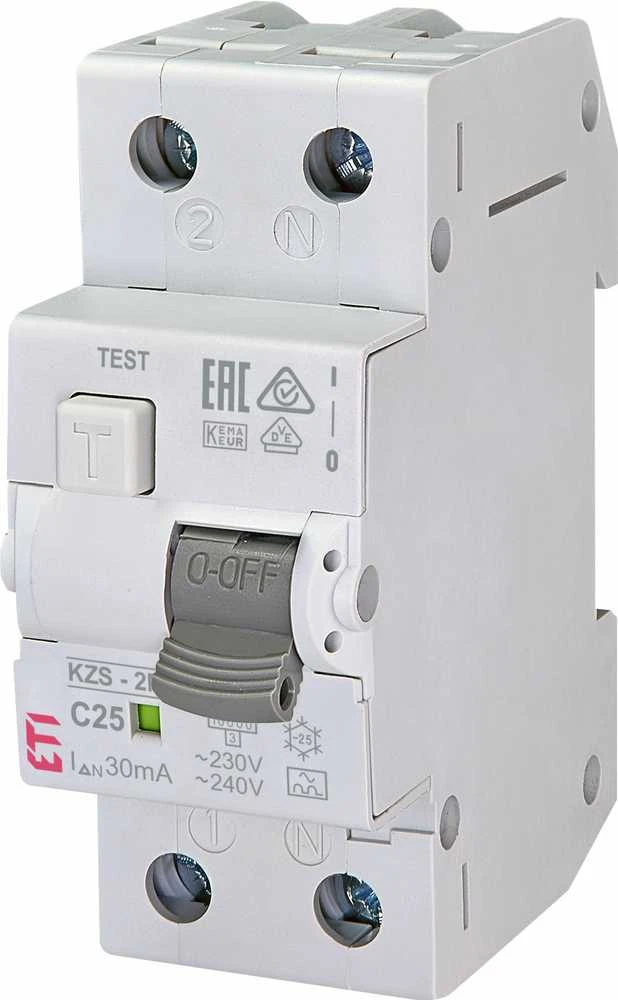 ETI Srovės nuotėkio relė KZS-2M (C 25A; 6kA; 30mA A; 1P+N)