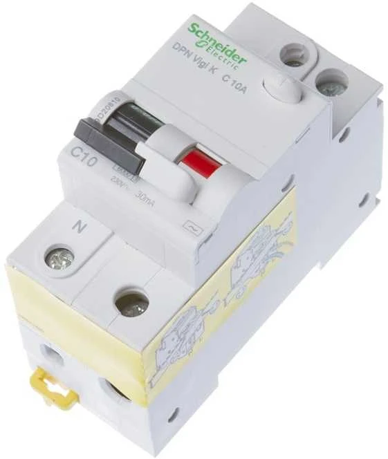 Schneider Electric Schneider Liekamasis grandinės pertraukiklis 2P 10A C 0.03A tipas AC DPN Vigi K A9D20610