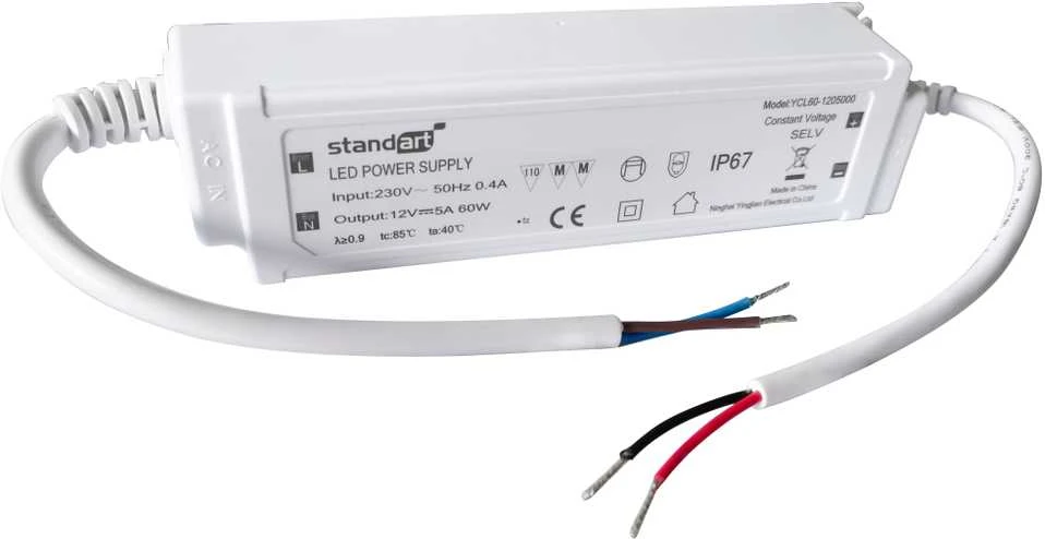 Maitinimo šaltinis Standart POWER ADAPTER LED 60W 5A 12V DC IP67