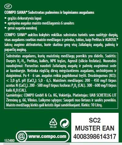 Substratas palmėms ir lapiniams augalams COMPO, 10 l